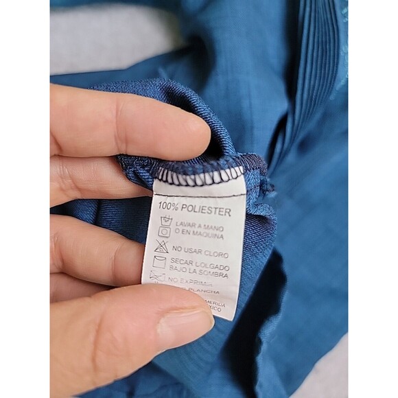 Guayaberass Shirt Mens 40 Button Dark Blue Teal Textured Embroidered Cigar - Picture 7 of 11